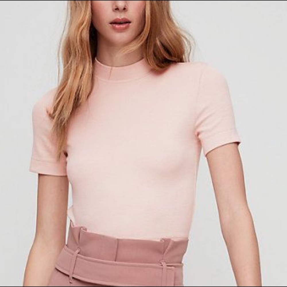 Pink Mock Neck T-Shirt | Aritzia